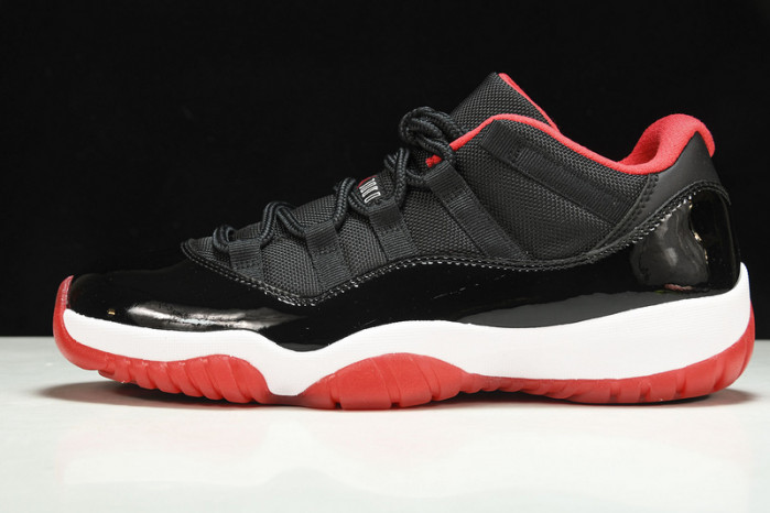 air jordan 11 retro low "bred" black/ red mens 528895-012