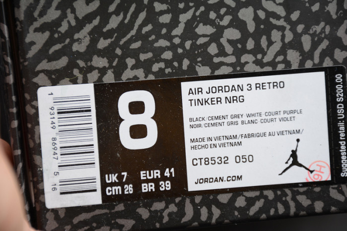 jordan 3 retro black court purple - ct8532-050