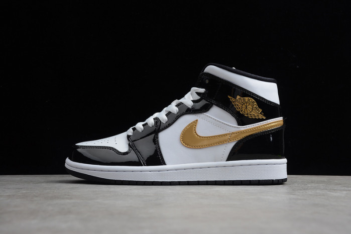 air jordan 1 mid patent black white gold 852542-007